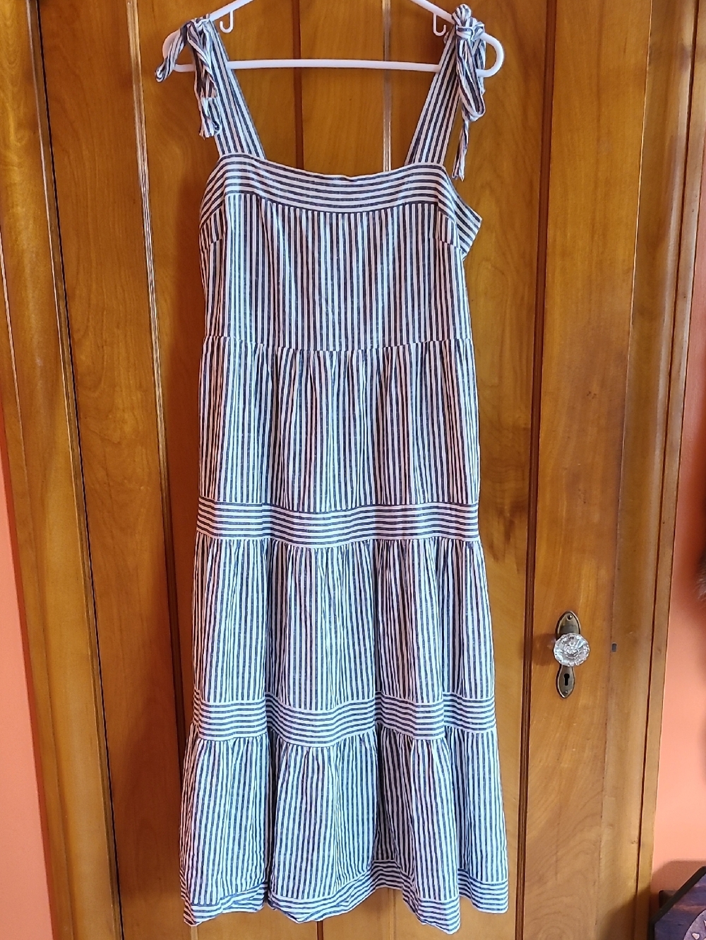 Striped Tie-Shoulder Maxi Dress - Blue & White
